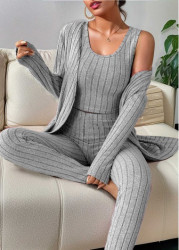 Modlily Grey Long Sleeve Lounge Top and Pants and Cardigan - S