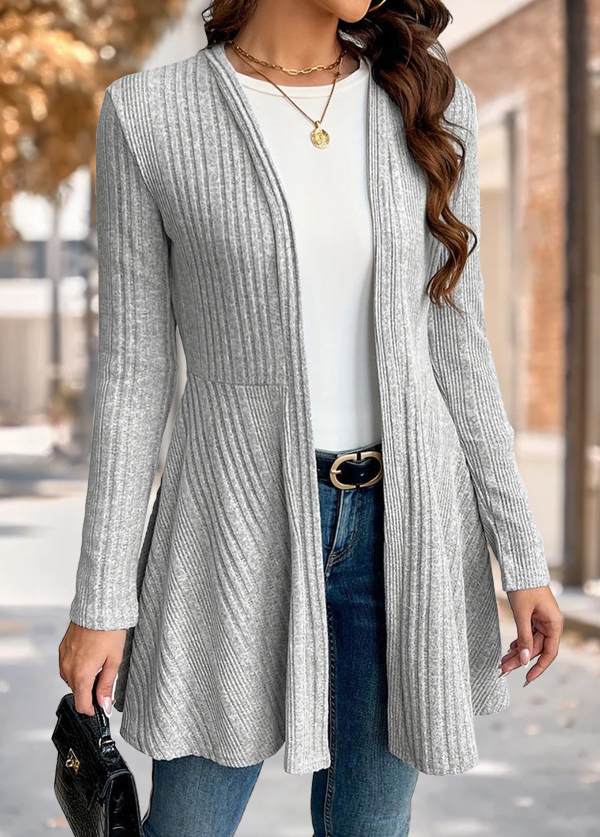 Modlily Grey Long Sleeve Tunic Light Cardigan - S