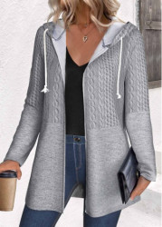 Modlily Grey Patchwork Long Sleeve Hooded Coat - S