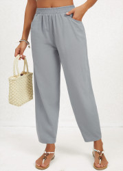 Modlily Grey Pocket Regular Elastic Waist High Waisted Pants - XL