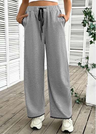Modlily Grey Pocket Wide Leg Elastic Waist High Waisted Pants - S