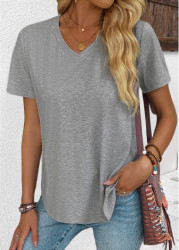 Modlily Grey Short Sleeve V Neck T Shirt - S