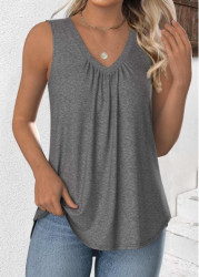 Modlily Grey Sleeveless V Neck Tank Top - S