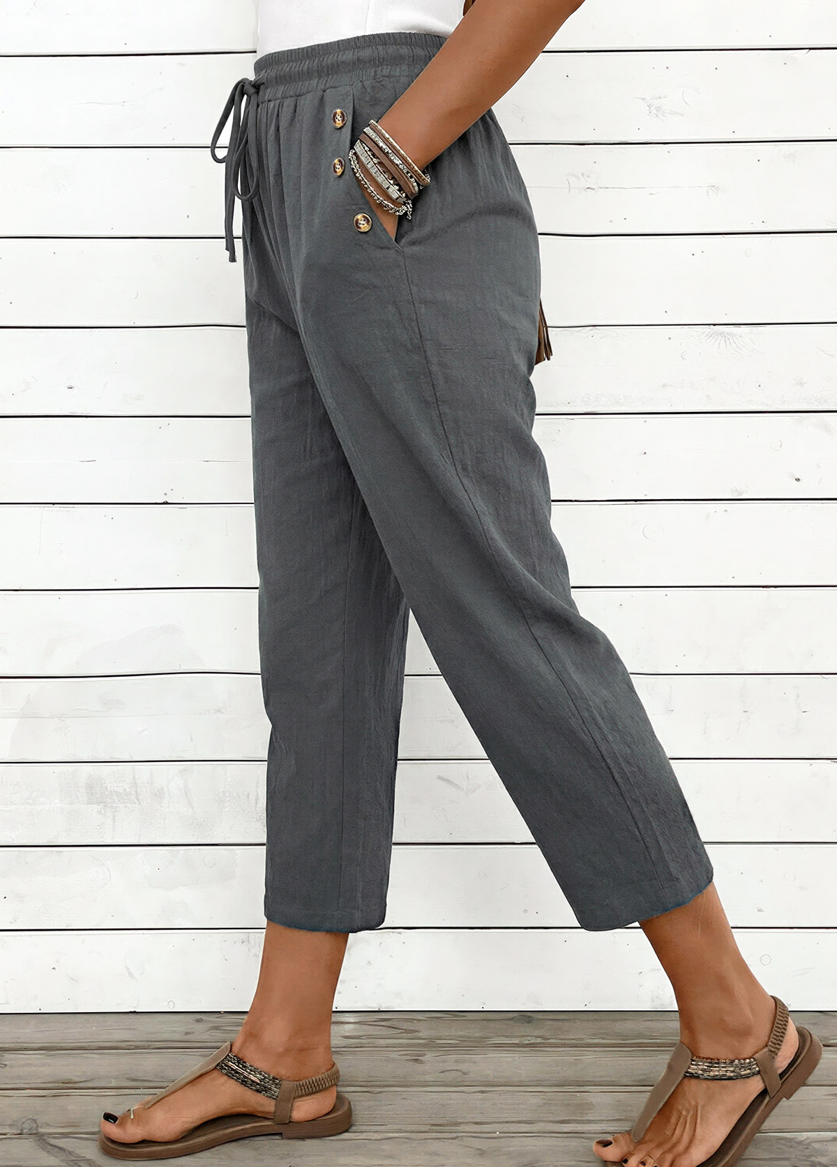 Modlily Grey Straight Leg Elastic Waist High Waisted Pants - M