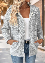 Modlily Grey Tummy Coverage Geometric Print Long Sleeve Hooded Cardigan - XL