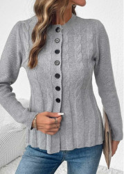 Modlily Grey Tummy Coverage Long Sleeve Round Neck Cardigan - S