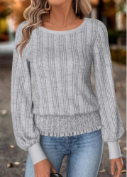 Modlily Grey Tummy Coverage Long Sleeve Round Neck T Shirt - S