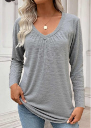 Modlily Grey Tummy Coverage Long Sleeve V Neck T Shirt - S