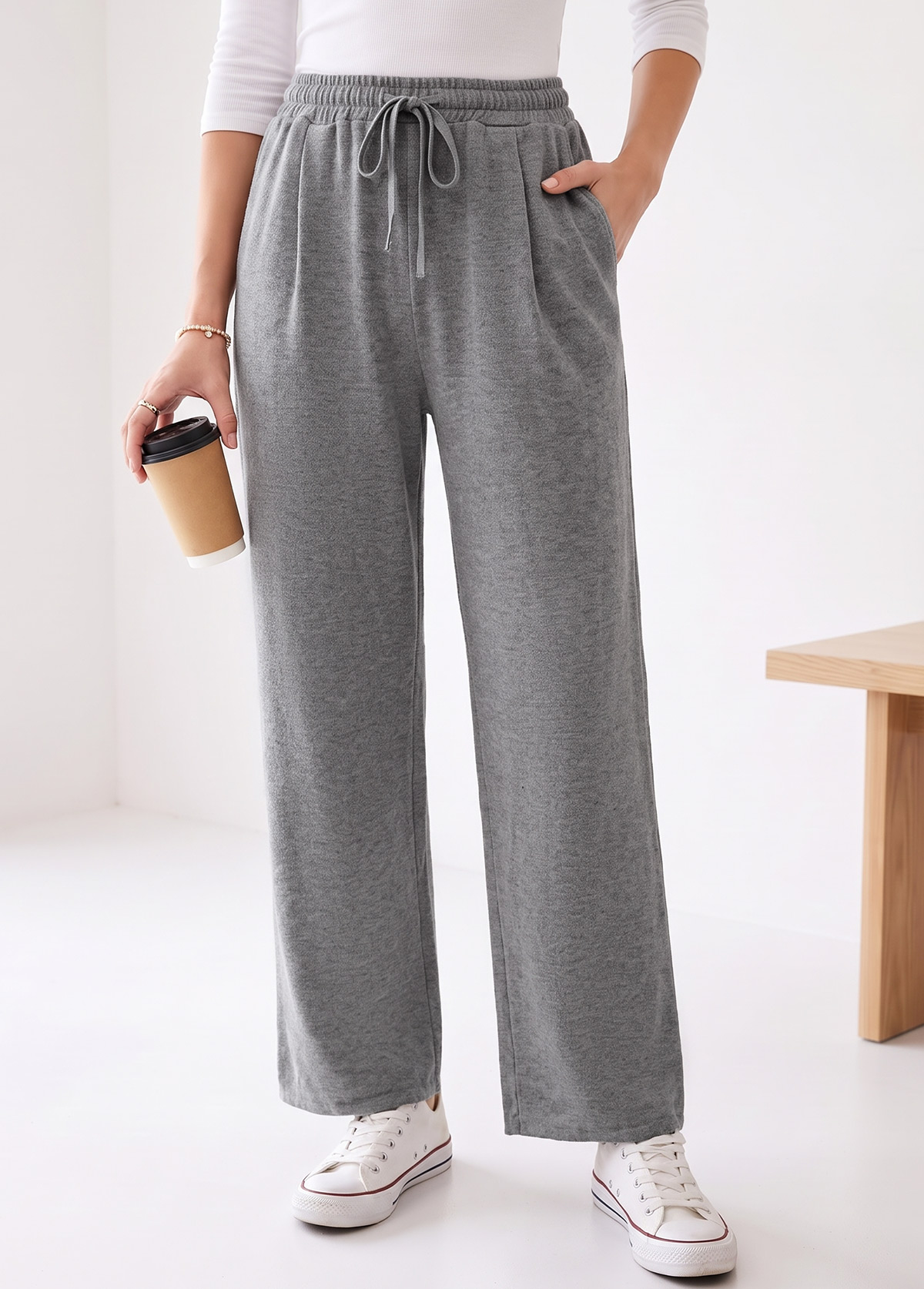 Modlily Grey Wide Leg Elastic Waist High Waisted Pants - S