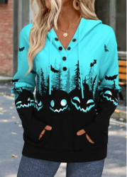 Modlily Halloween Cyan Tummy Coverage Long Sleeve Hoodie - S