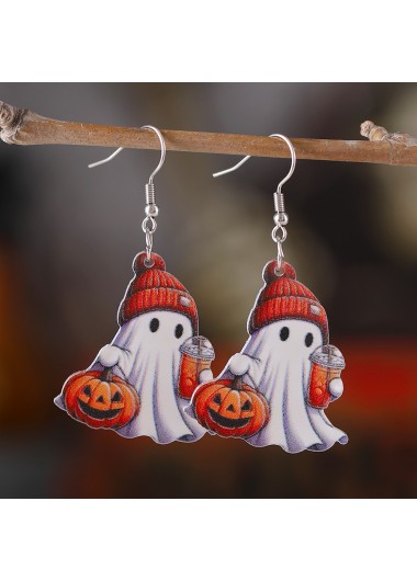 Modlily Halloween Ghost Orange Pumpkin Acrylic Earrings - One Size