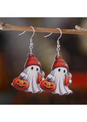 Modlily Halloween Ghost Orange Pumpkin Acrylic Earrings - One Size
