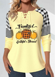 Modlily Halloween Light Yellow Split Long Sleeve T Shirt - M