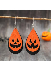 Modlily Halloween Orange Droplet Faux Leather Earrings - One Size