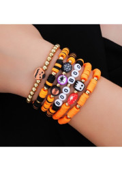 Modlily Halloween Orange Pumpkin Polymer Clay Bracelets - One Size