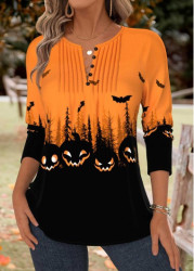 Modlily Halloween Orange Tummy Coverage Long Sleeve T Shirt - S