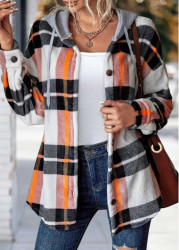 Modlily Halloween Orange Tummy Coverage Plaid Long Sleeve Hoodie - M