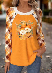Modlily Halloween Orange Tummy Coverage Pumpkin Print T Shirt - M