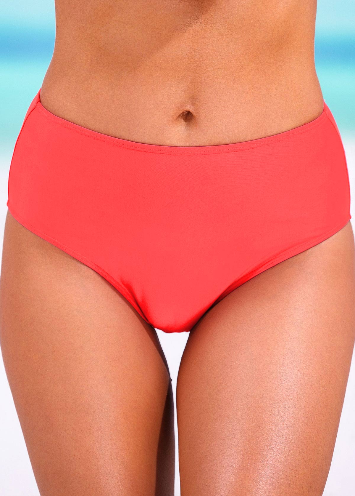 Modlily High Waisted Coral Red Bikini Bottom - XL