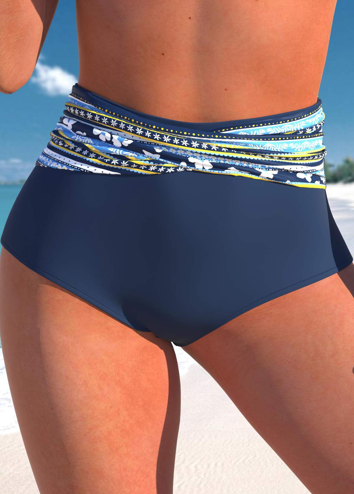 Modlily High Waisted Floral Print Navy Bikini Bottom - XXL