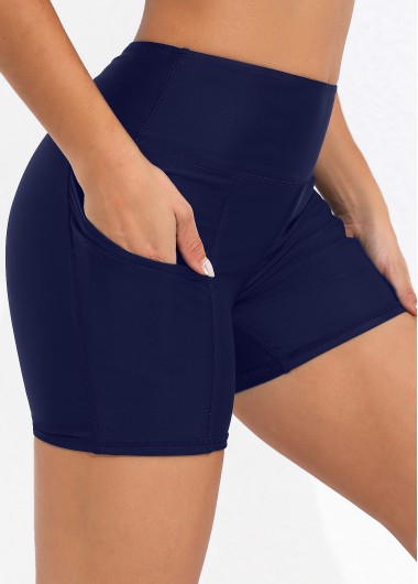Modlily High Waisted Pocket Detail Navy Blue Swim Shorts - XXL
