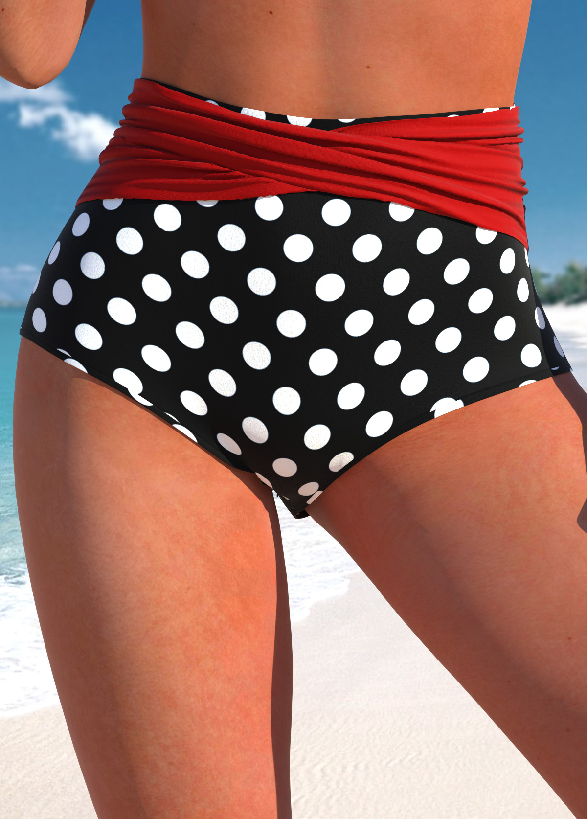 Modlily High Waisted Polka Dot Red Bikini Bottom - XXL