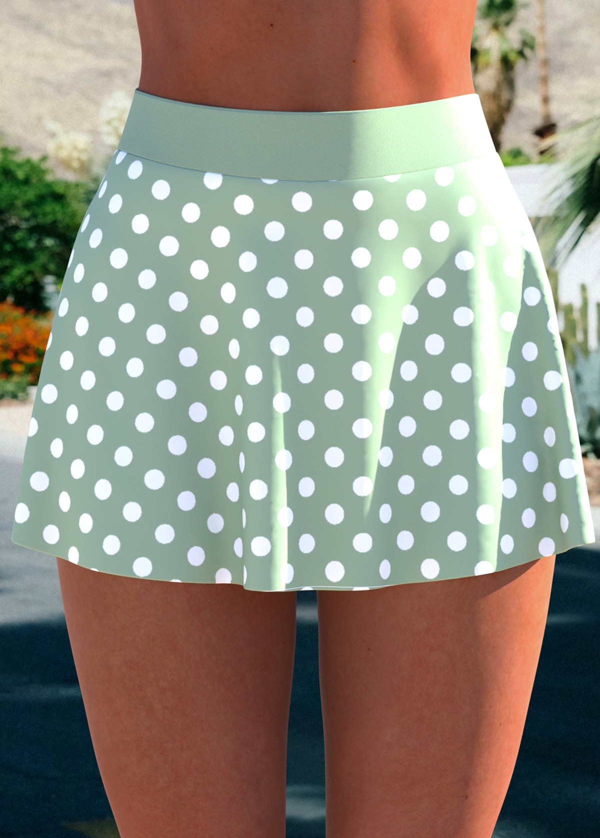 Modlily High Waisted Polka Dot Sage Green Swim Skirt - XL