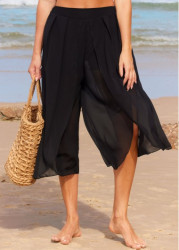 Modlily High Waisted Side Slit Black Beach Pants - L