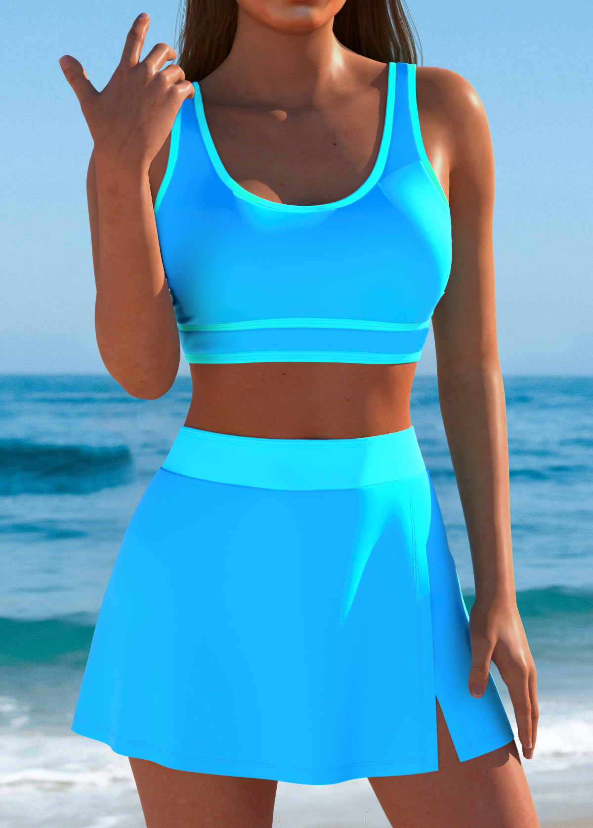 Modlily High Waisted Sky Blue Bikini Set - S