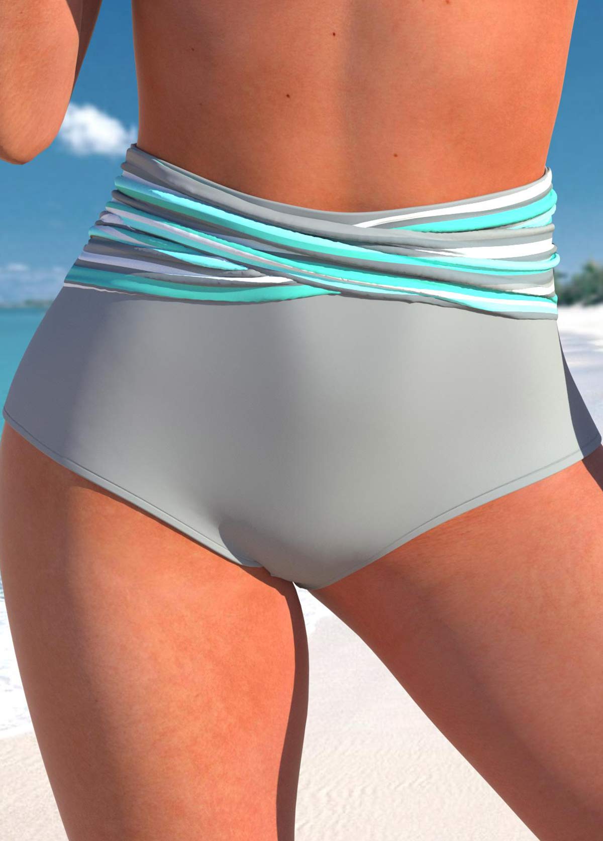 Modlily High Waisted Stripe Print Bikini Bottom - XXL