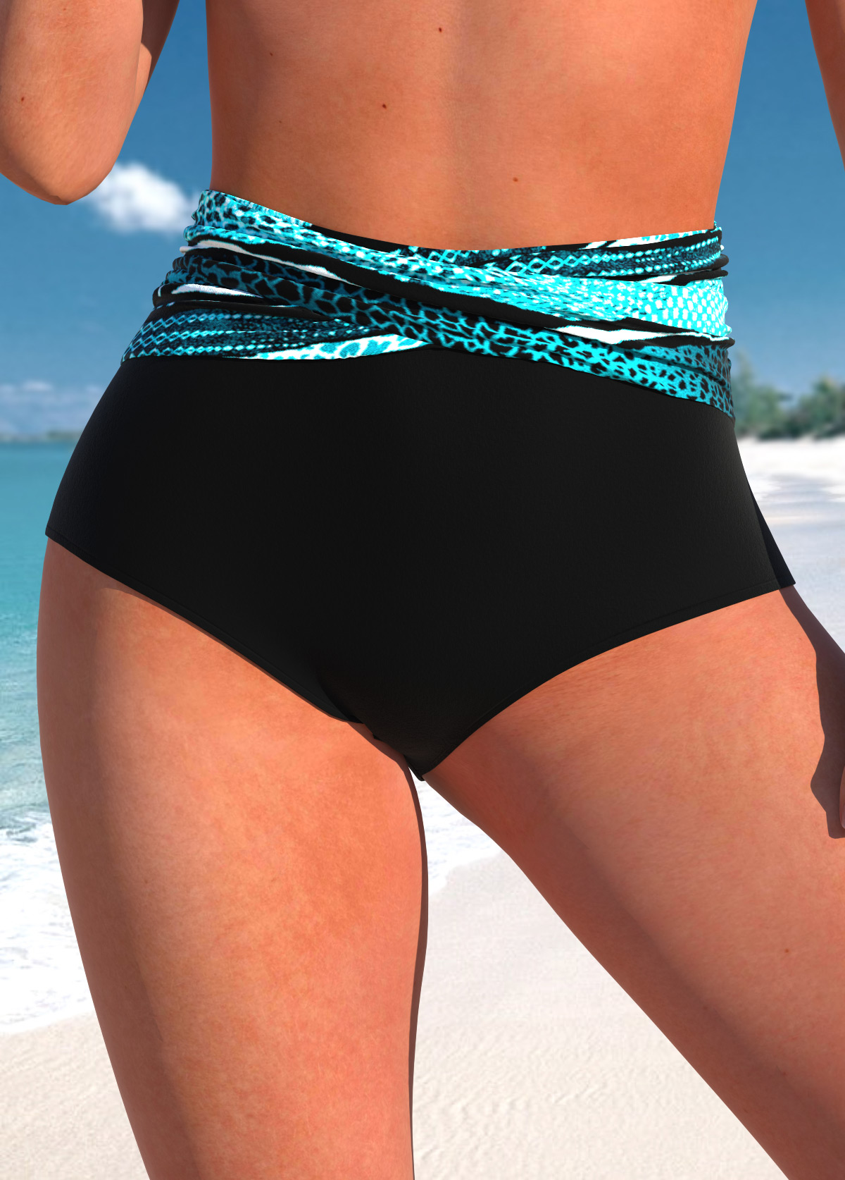 Modlily High Waisted Striped Black Bikini Bottom - XXL