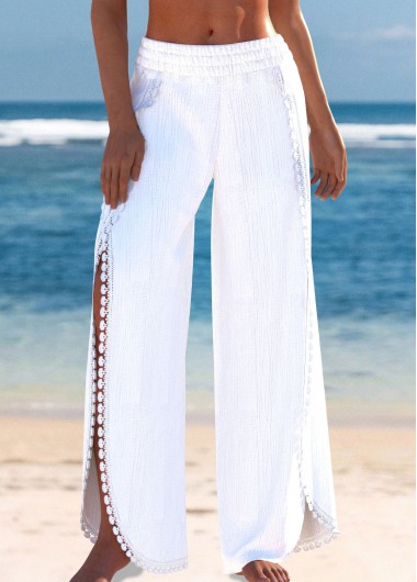 Modlily High Waisted White Split Beach Pants - S