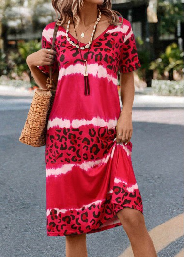 Modlily Hot Pink Leopard Short Sleeve Dress - XXL