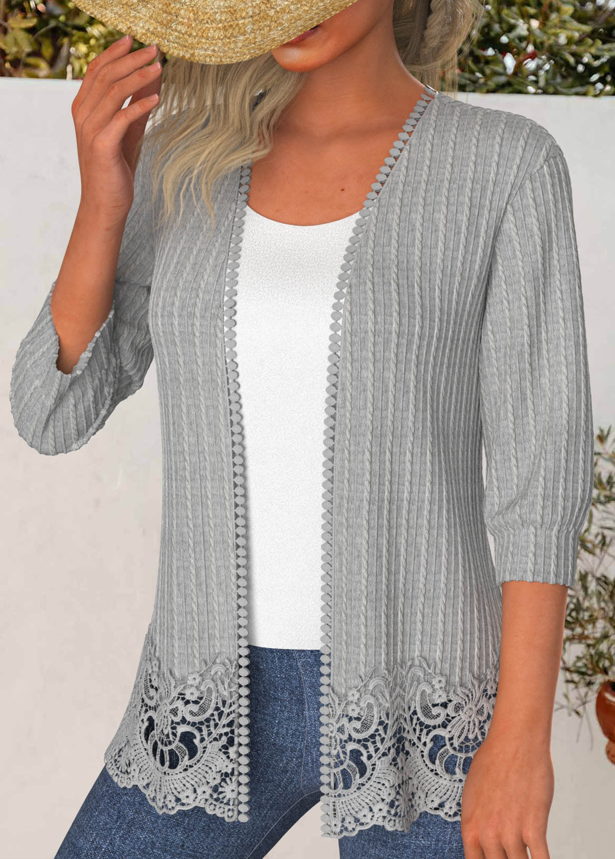 Modlily Lace 3/4 Sleeve Light Cardigan - M