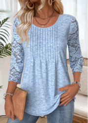 Modlily Light Blue 3/4 Sleeve Round Neck T Shirt - S