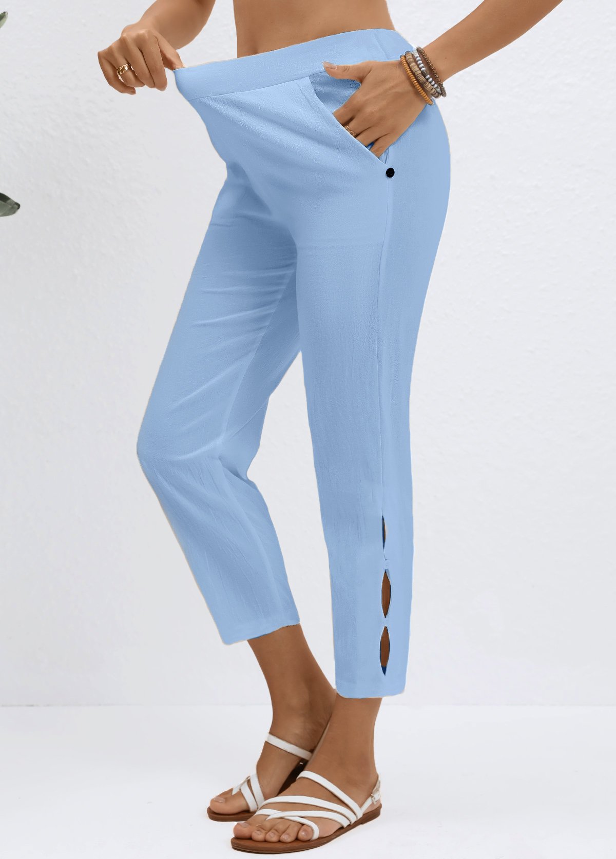 Modlily Light Blue Elastic Waist High Waisted Pants - M