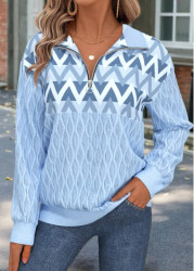 Modlily Light Blue Tummy Coverage Chevron Print Long Sleeve Sweatshirt - M