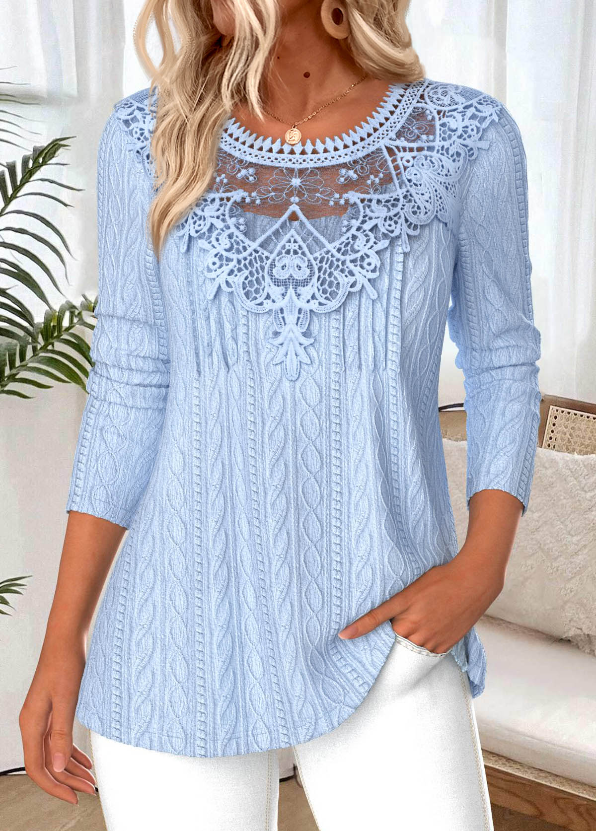 Modlily Light Blue Tummy Coverage Long Sleeve T Shirt - S
