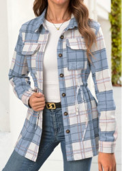 Modlily Light Blue Tummy Coverage Plaid Long Sleeve Shirt - S