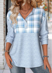 Modlily Light Blue Tummy Coverage Plaid Long Sleeve Sweatshirt - M