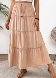 Modlily Light Camel A Line Elastic Waist Maxi Skirt - XL