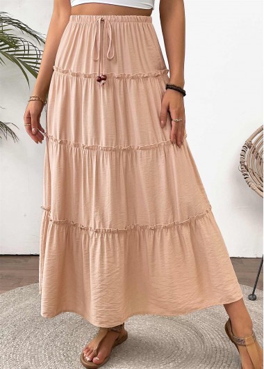 Modlily Light Camel A Line Elastic Waist Maxi Skirt - XL