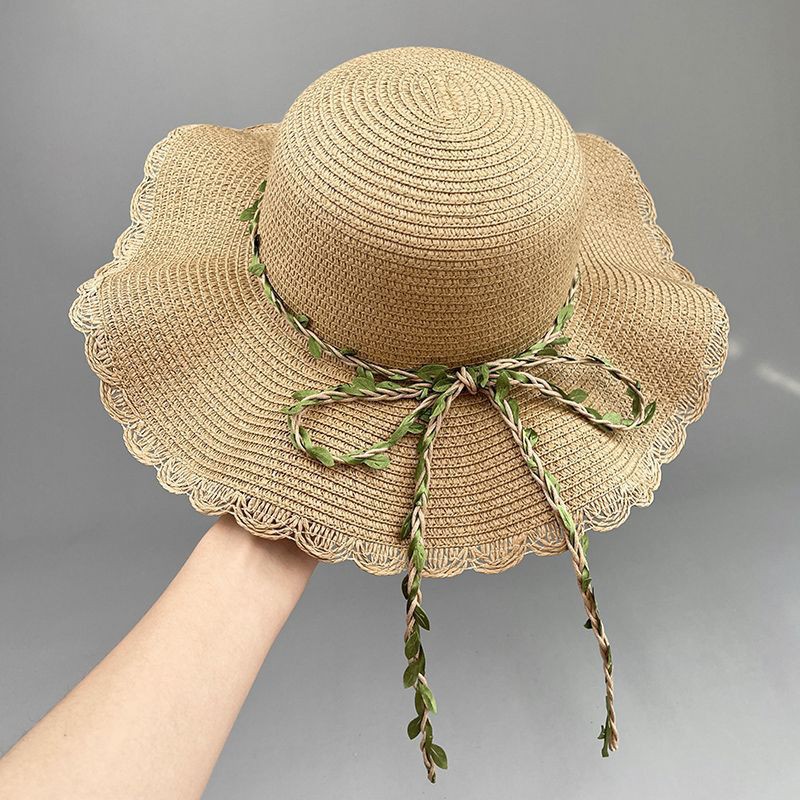 Modlily Light Camel Bowknot Visor Straw Hat - One Size