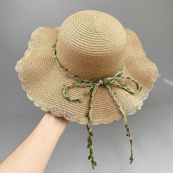 Modlily Light Camel Bowknot Visor Straw Hat - One Size