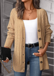 Modlily Light Camel Button Long Sleeve Cardigan - L