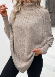 Modlily Light Camel Button Long Sleeve High Neck Sweater - M