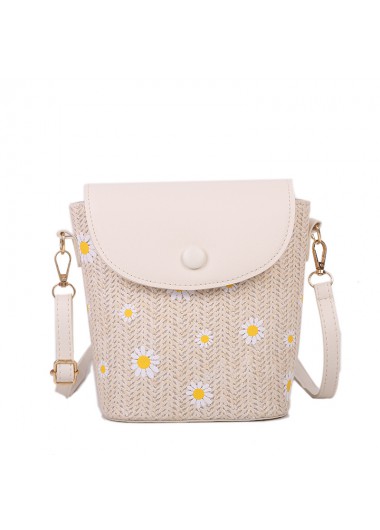 Modlily Light Camel Daisy Print Magnetic Flowers Crossbody Bag - One Size