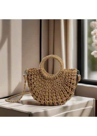 Modlily Light Camel Drawstring Crossbody Straw Bag - One Size