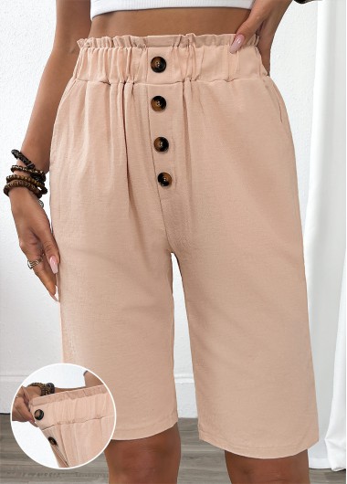 Modlily Light Camel Elastic Waist High Waisted Shorts - S