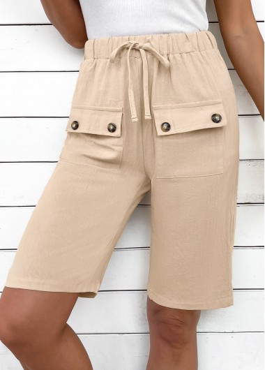 Modlily Light Camel Lace Up Elastic Waist High Waisted Shorts - M